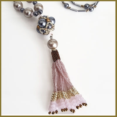 "NEW" Pink Beaded Tassel Haematite