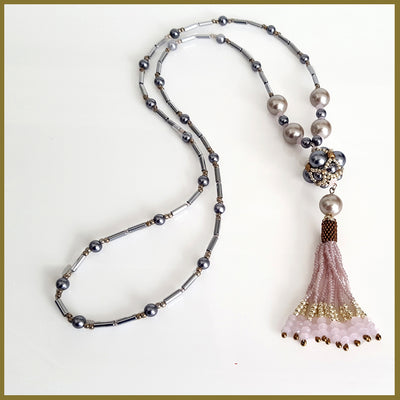 "NEW" Pink Beaded Tassel Haematite